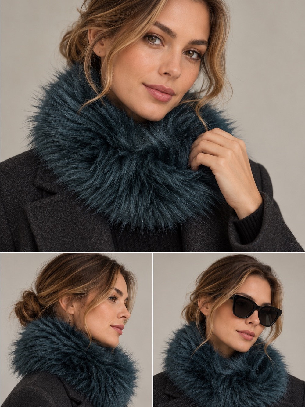 Kenneth Cole New York Teal Faux Fur Knit Infinity Neck Warmer